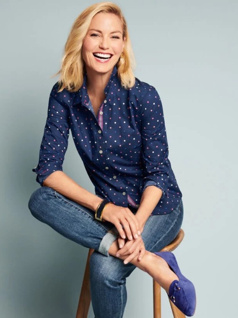 Talbots The Classic Casual Shirt Multi-Color Polka Dots Size XL Preppy Size 16